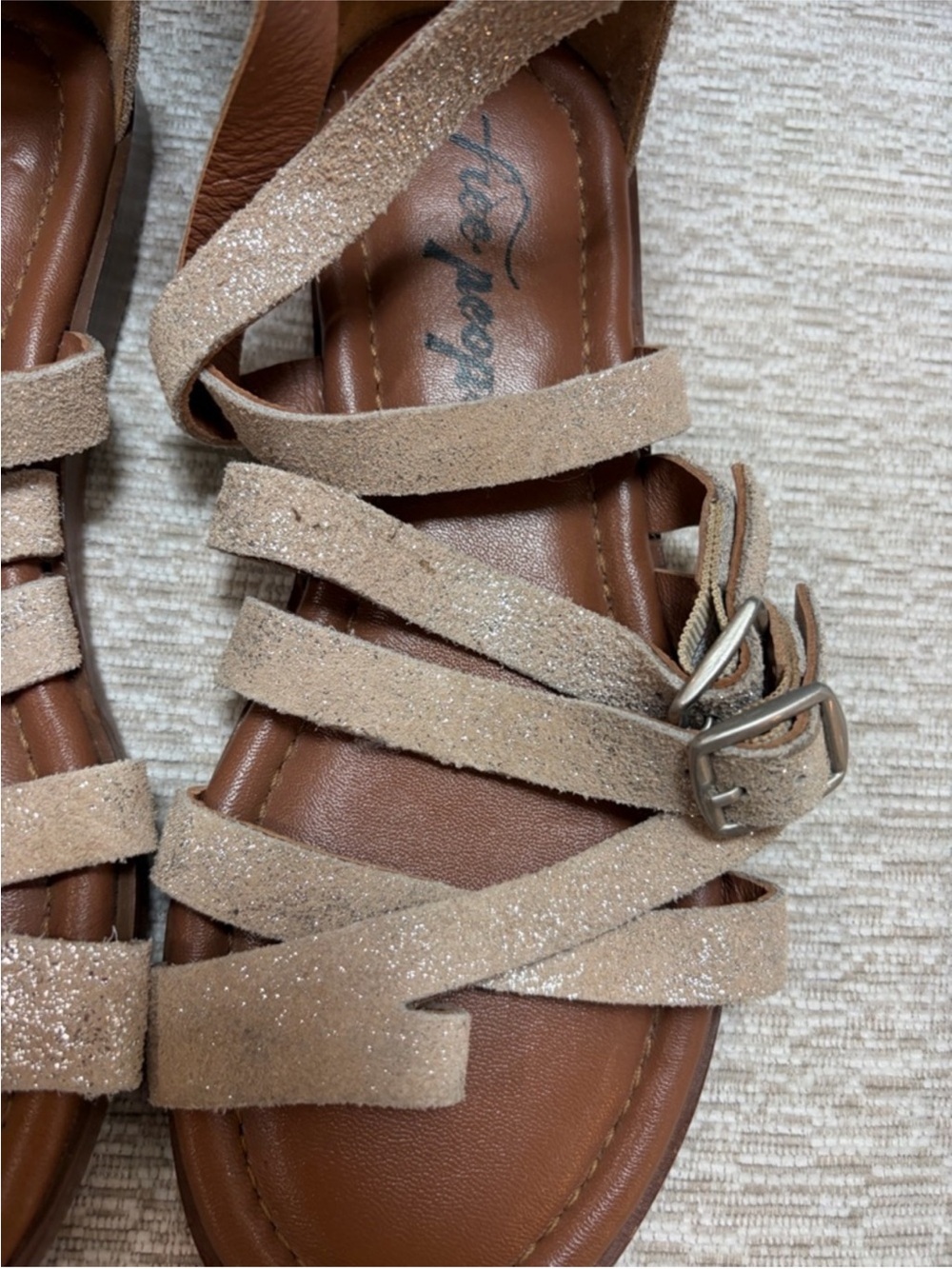Free People Glittery Metallic Gold Gladiator Sandals - Picture 3 of 9